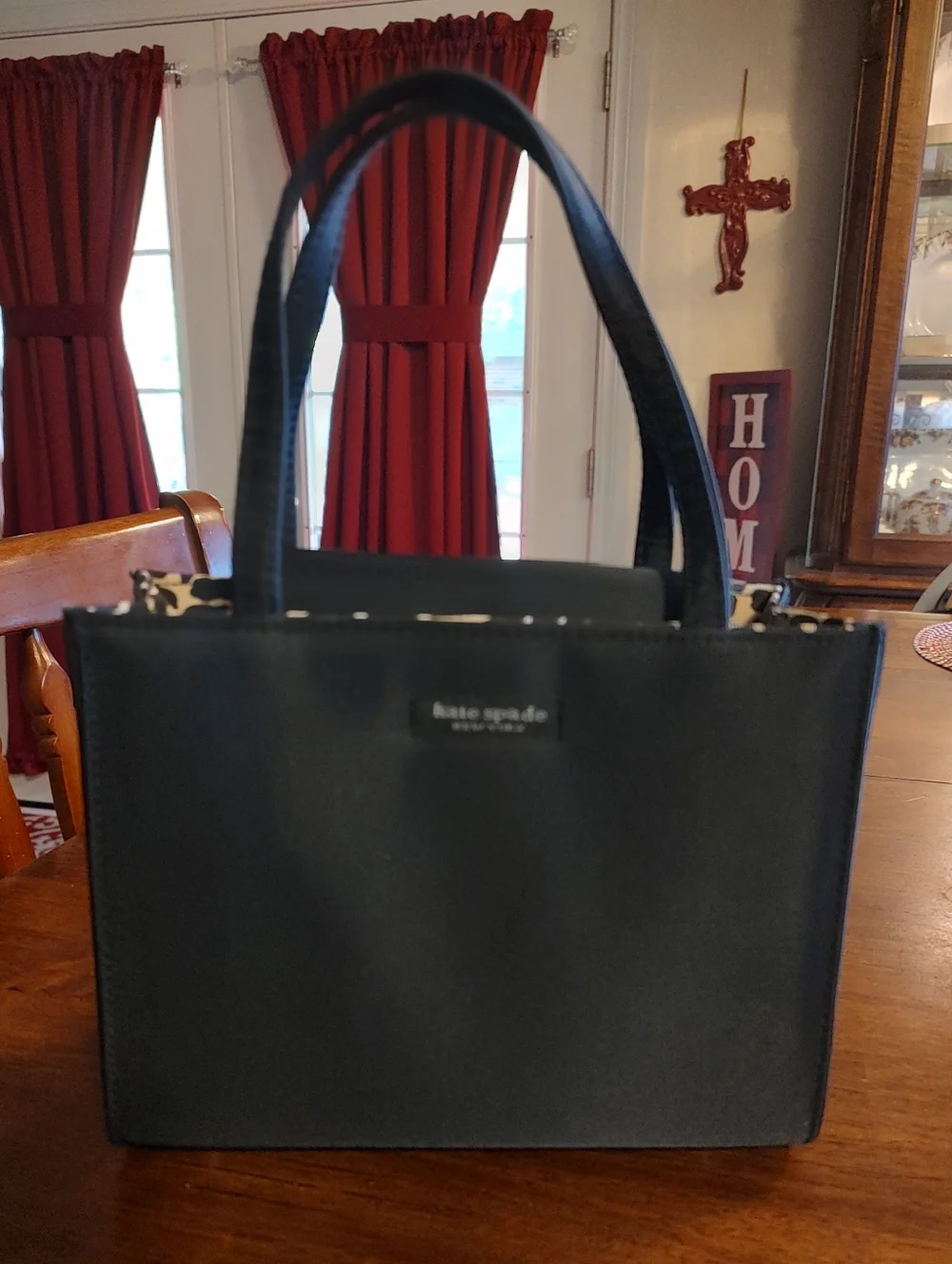 kate spade Mini Black Tote with Patterned Interior